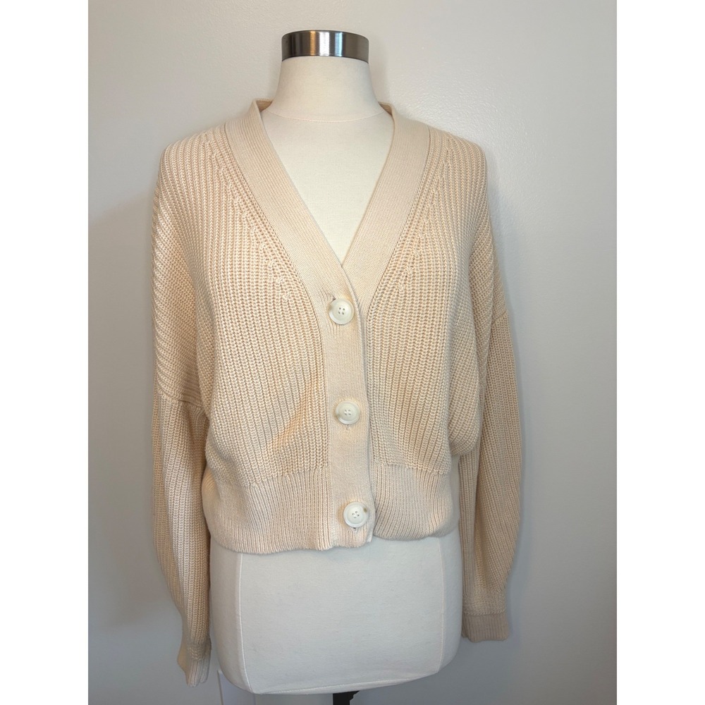 & Other Stories Stockholm Atelier Cream Cotton Rib Knit Cropped Cardigan S Boho